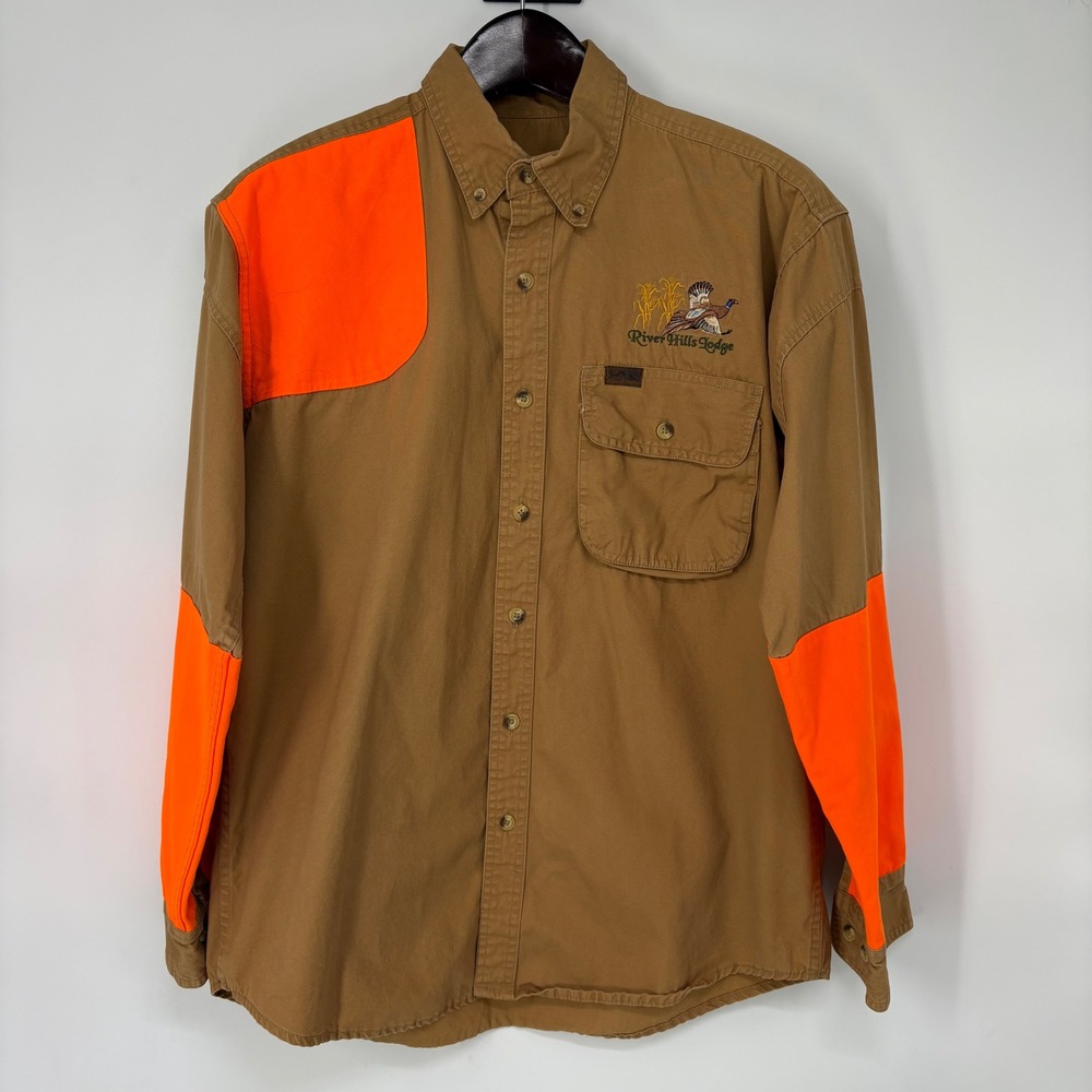 Sportsmans Warehouse Outfitter Mens M Hunting Shirt Tan Blaze Orange Shooting